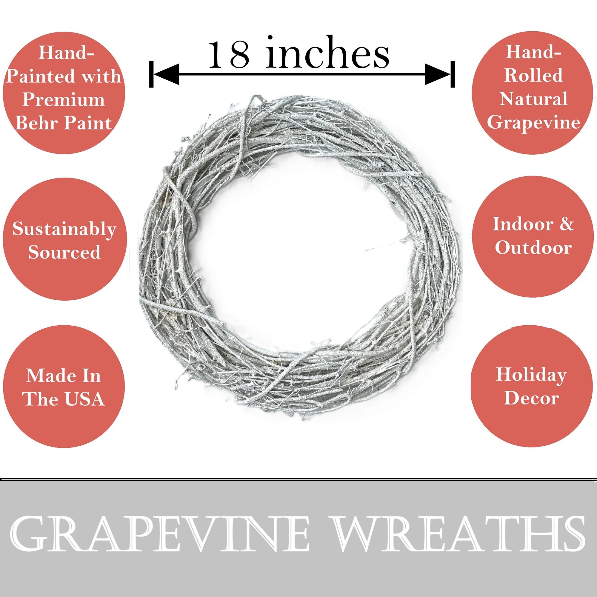 Kraft Lane: 18" Painted Grapevine Wreath - Glitter White - DIY Craft Projects, Handcrafted, In-Outdoor Decoration, Behr Paint, Seasonal-Holiday-Home