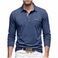 thumbnail image 2 of Yusimy Mens Solid Color Long Sleeve Shirts Casual Classic Button Collar Golf Shirt with Pocket Breathable Fall Clothing, 2 of 7