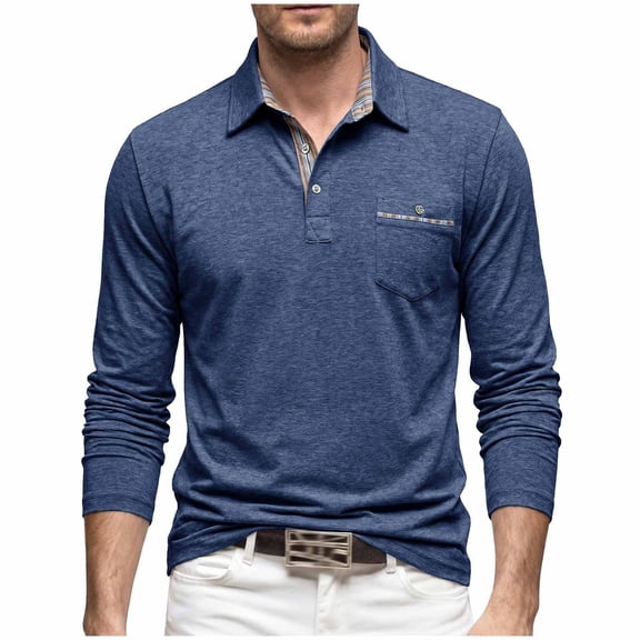 Men's Casual Long Sleeve Shirts Button Classic Collared Shirt Work Dressy Stylish Golf Shirt with Pocket