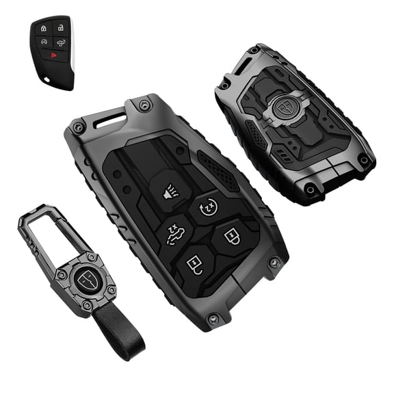 Metal Key Fob Case Compatible with Chevrolet Silverado 1500 2500HD 3500HD, GMC Sierra 1500 2500HD 3500HD, Chevrolet Tahoe (2022-2025), 5-Button Design, Durable Key Protector