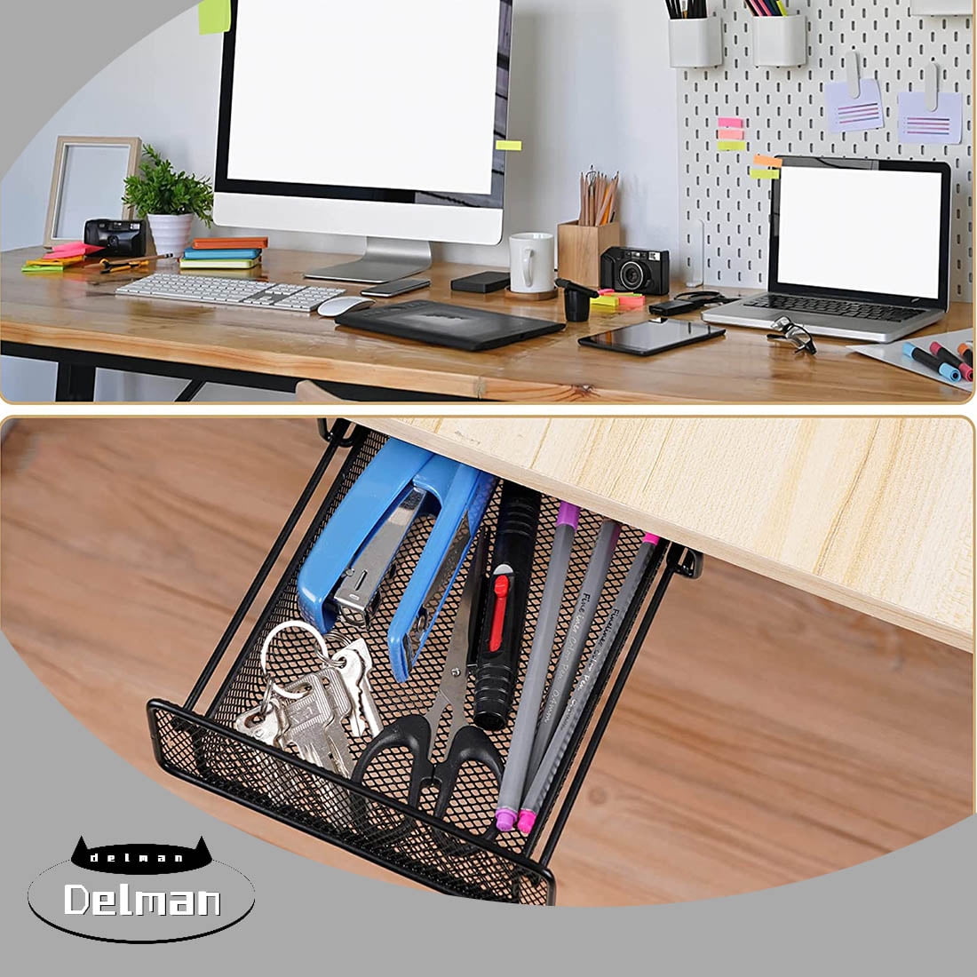 Under Desk Drawer, Slide Out Under Desk Storage Drawer Organizers, Screw or Powerful Stick on