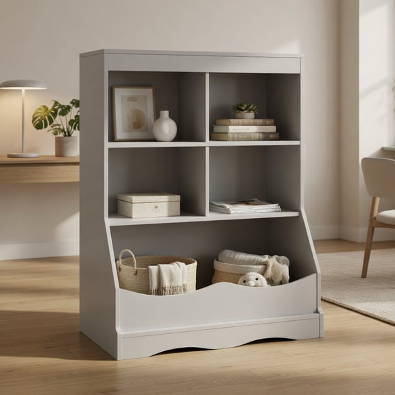Barara King Kids Storage Unit Bookshelf,Toy Storage Organizer,3-Tier Children's Multi-Functional Bookcase Toy Storage Bin Floor Cabinet-Gray