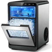 Snowyermine Nugget Ice Maker Countertop, 44 lbs per Day, Soft, Chewable Sonic-Style Pebble Ice, One-Touch Self-Cleaning, Stainless Steel, Silver, for Home, Kitchen, Office, RV and Camping
