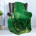 thumbnail image 4 of Forest Soft Flannel Fleece Throw Blanket, Sun Rays Bursting into the Forest Trees Foliage Misty Morning Serenity Picture, Cozy Plush for Indoor and Outdoor Use, 60" x 80", Green White, by Ambesonne, 4 of 5
