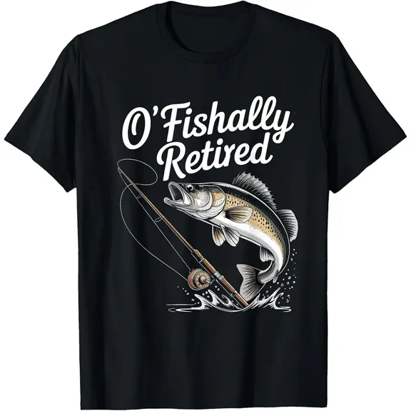 Funny O'Fishally Retired Fish Graphic for Men Dad Grandpa Short Sleeve Cotton T-Shirt