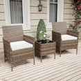 thumbnail image 4 of 3-Piece Patio Furniture Set PE Rattan Wicker Outdoor Chairs with Cushions Glass Coffee Table Steel Frame for Garden Deck Porch, 4 of 8