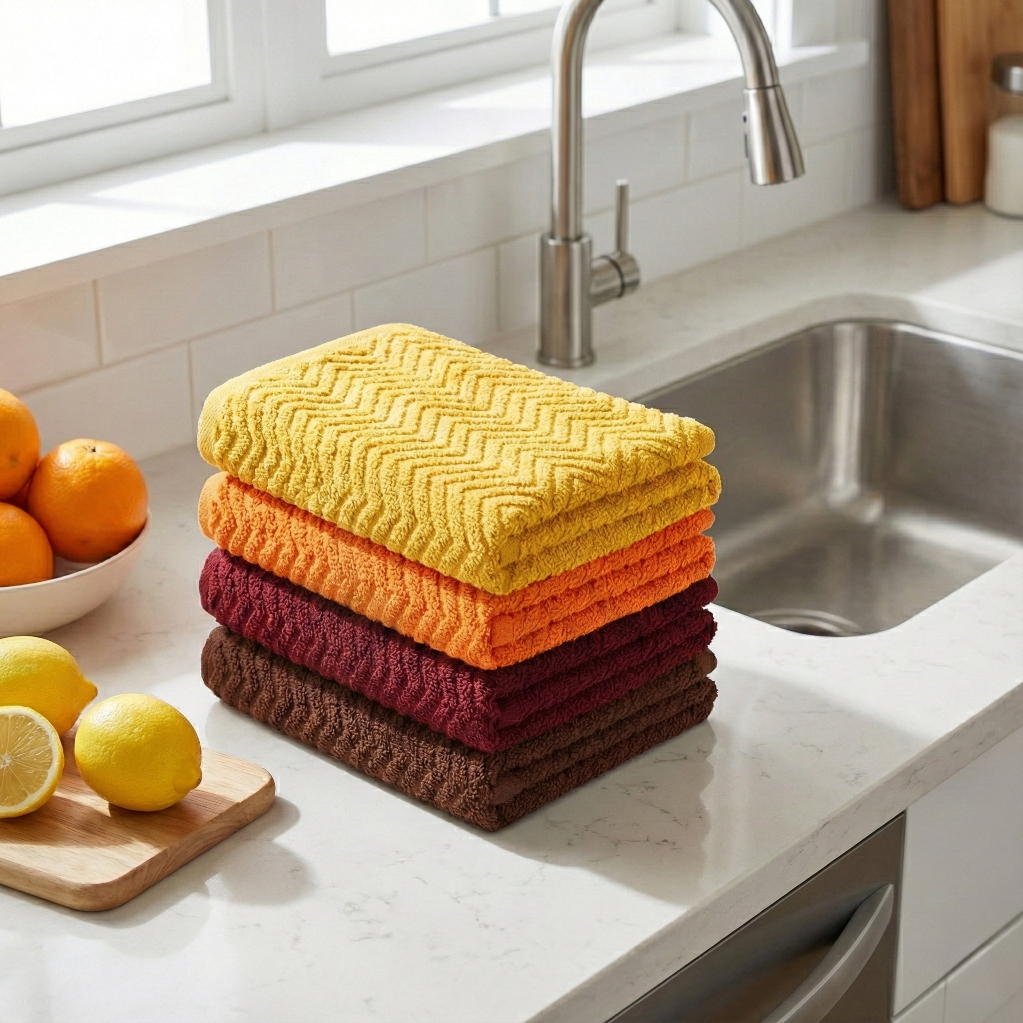DecorRack Large Kitchen Towels Set of 4, Dish Towels, 100% Cotton, 15" x 25" Quick Drying Hand Kitchen Towels, Fall Assorted (4 Pack)