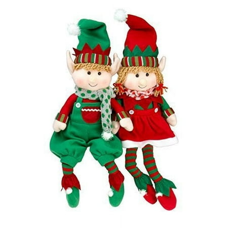 Elf Plush Christmas Stuffed Dolls, Set of 2 - 18" Boy and Girl Elves Holiday Plush Toys - Fun Decorations and Gifts for Kids