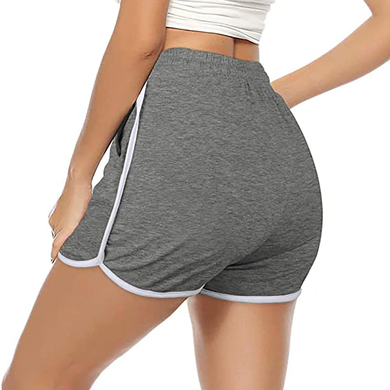 YYV Women's Running Shorts with Zipper Pockets Quick-Dry Elastic Waist Band  Athletic Gym Shorts for Women with Liner Grey Sage Medium
