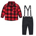 thumbnail image 3 of Fesfesfes Big Boys Clothes Toddler Kids Baby Boys Girl Fashion British Style Lattice Pattern Print Long Sleeves Casual Shirt Overalls Suit, 3 of 9