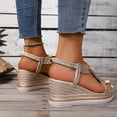 thumbnail image 5 of Dakaela Platform Wedge Sandals Womens 2026 Wide Width Bohemian Dressy Summer Shoes Rhinestone Slip on Walking Sandal Size 6-10 Gold, 5 of 8