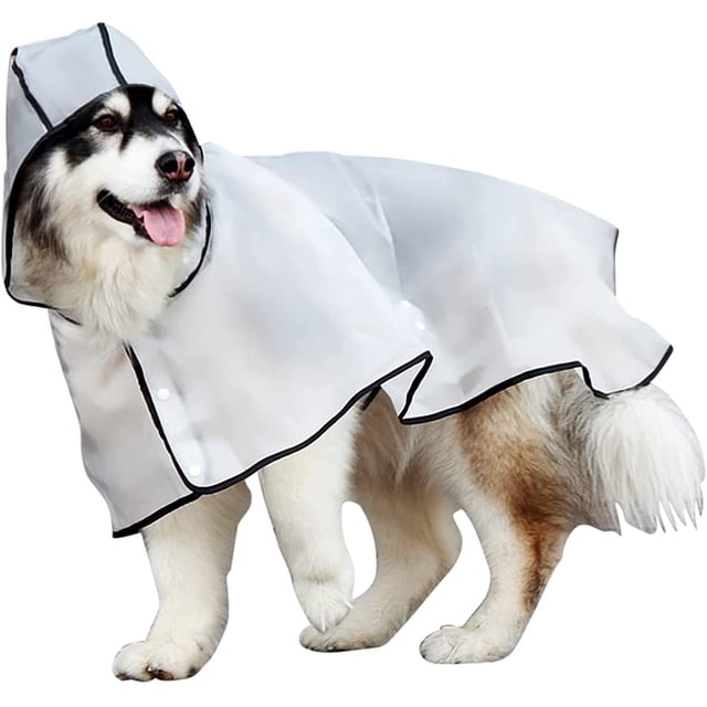 Impermeable transparente para perros con capucha cortavientos y puños elásticos impermeables, ajustables e impermeables, apto para perros medianos y grandes.