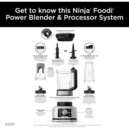 Ninja - Foodi Power Blender & Processor System, Smoothie Bowl Maker & Nutrient Extractor*, 1400WP smartTORQUE 6 Auto-iQ - Silver