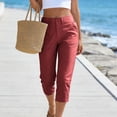 thumbnail image 4 of Capri Pants for Women High Waisted Relaxed Fit Elastic Waist Casual Capris Trousers Crop Chino Pants with Pocket Summer Cropped Pants(Red,S), 4 of 8