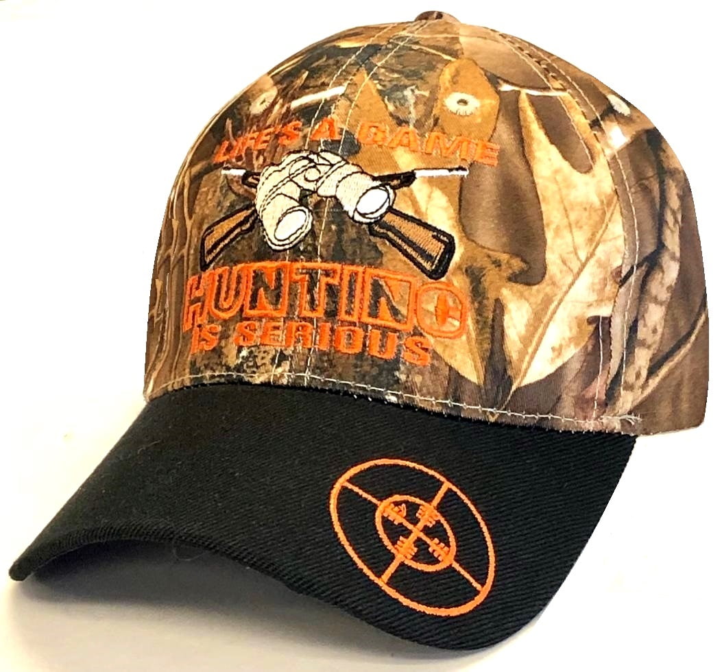 Life's A Game Hunting is Serious 2Tone Black Bill Realtree Camo Hat Cap Hunter Adult Men's Adjustable