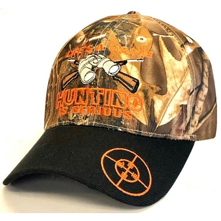 Life s A Game Hunting is Serious 2Tone Black Bill Realtree Camo Hat Cap Hunter Adult Men s Adjustable