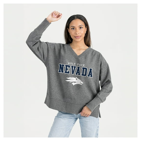Women's Gameday Couture  Gray Nevada Wolf Pack French Terry V-Neck Pullover Sweatshirt