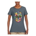 thumbnail image 2 of Wild Bobby Dean Russo Colorful Sugar Skull Streetwear Women Graphic Tee, Charcoal, Medium, 2 of 5