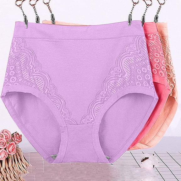 JeashCHAT 3 Pack Women's Cotton Underwear High Waisted Full Coverage Ladies Panties, Plus Size Solid Color Lace Leakproof Panties