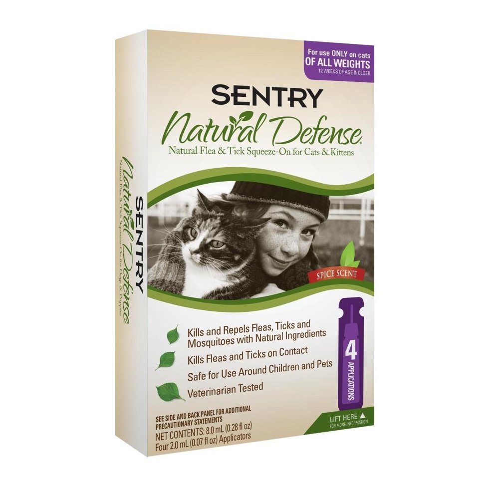 Sentry Natural Defense Flea and Tick SqueezeOn for Cats, 4 Monthly Doses