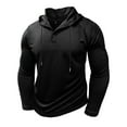 thumbnail image 5 of WTOBBY Men's Hooded Button-Up Long Sleeve T-Shirt Casual Three-Button Design, Comfortable Solid Color Top for Daily Wear, Layering, and Cool Weather Outfits,Black L, 5 of 6