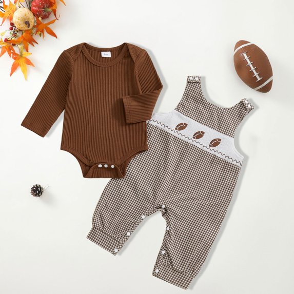 newwalpole Baby Boy Clothes Long Sleeve Animal Plaid Romper + Overalls Infant Boy Clothes 2PCS Fall Winter Outfits