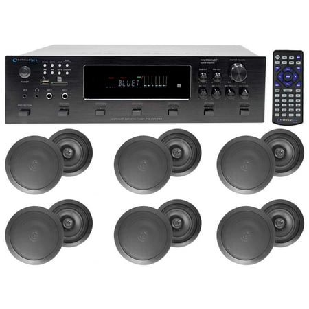6000w 6) Zone Home Theater Bluetooth Receiver+(12) Black 6.5 Ceiling Speakers