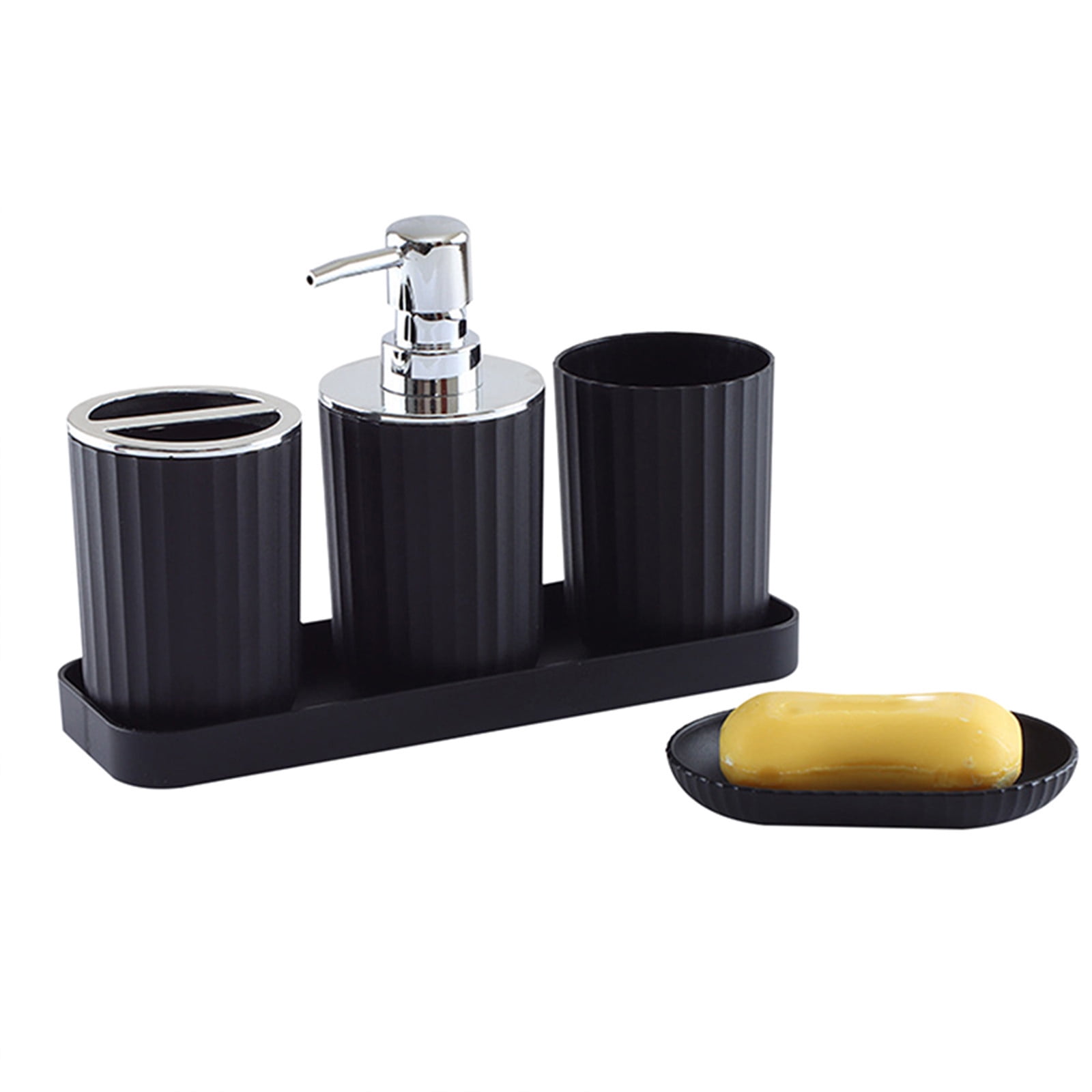LUANT Resin Soap Dish, Soap Dispenser, Toothbrush Holder & Tumbler Bathroom Accessory 5 Piece Set (Black)
