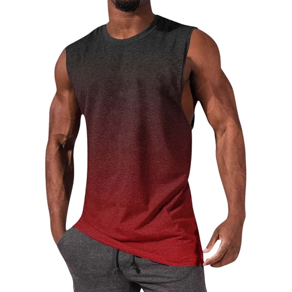 BRGZLK Mens Tank Tops Casual Summer Sleeveless Workout Muscle Tees Gradient Print Crew Neck Training Bodybuilding T Shirt