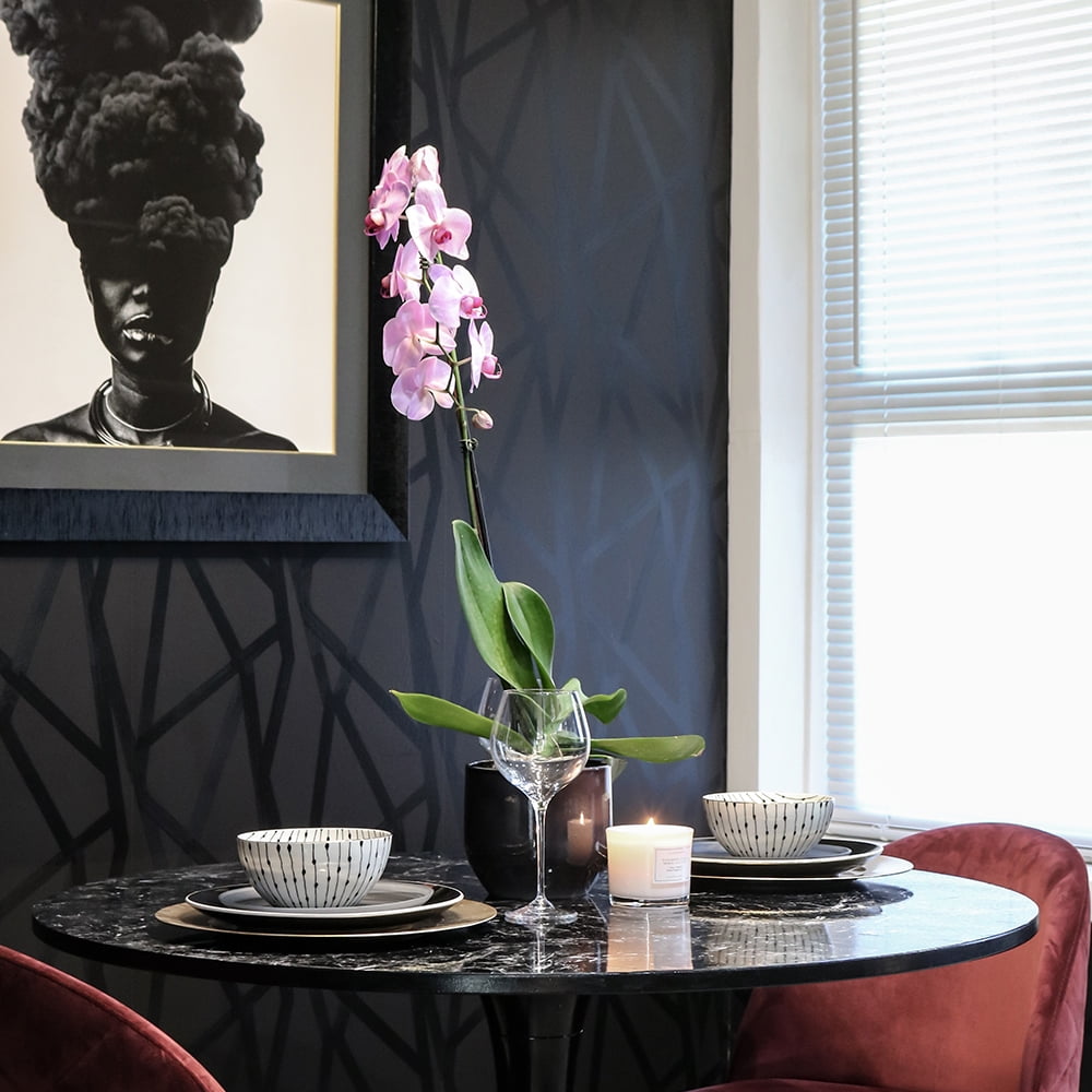 Tempaper x Genevieve Gorder Intersections Metallic Black on Black Peel and Stick Wallpaper, 20.5" x 16.5'