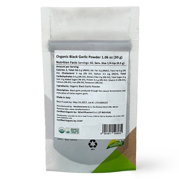 Nero Fermento Organic Black Garlic Powder, 30gr – Produced by Natural Fermentation of “Voghiera Garlic” bulbs. Vegan (Pack of 3)