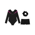 thumbnail image 4 of Haitryli Kids Girls Gymnastics Leotard Rhinestone Long Sleeve Ballet Jumpsuit Bodysuit with Shorts Hair Band Set Hot Pink 8, 4 of 5