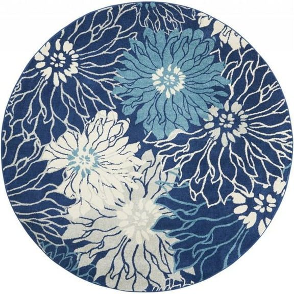 8 ft. Round Navy & Ivory Floral Area Rug