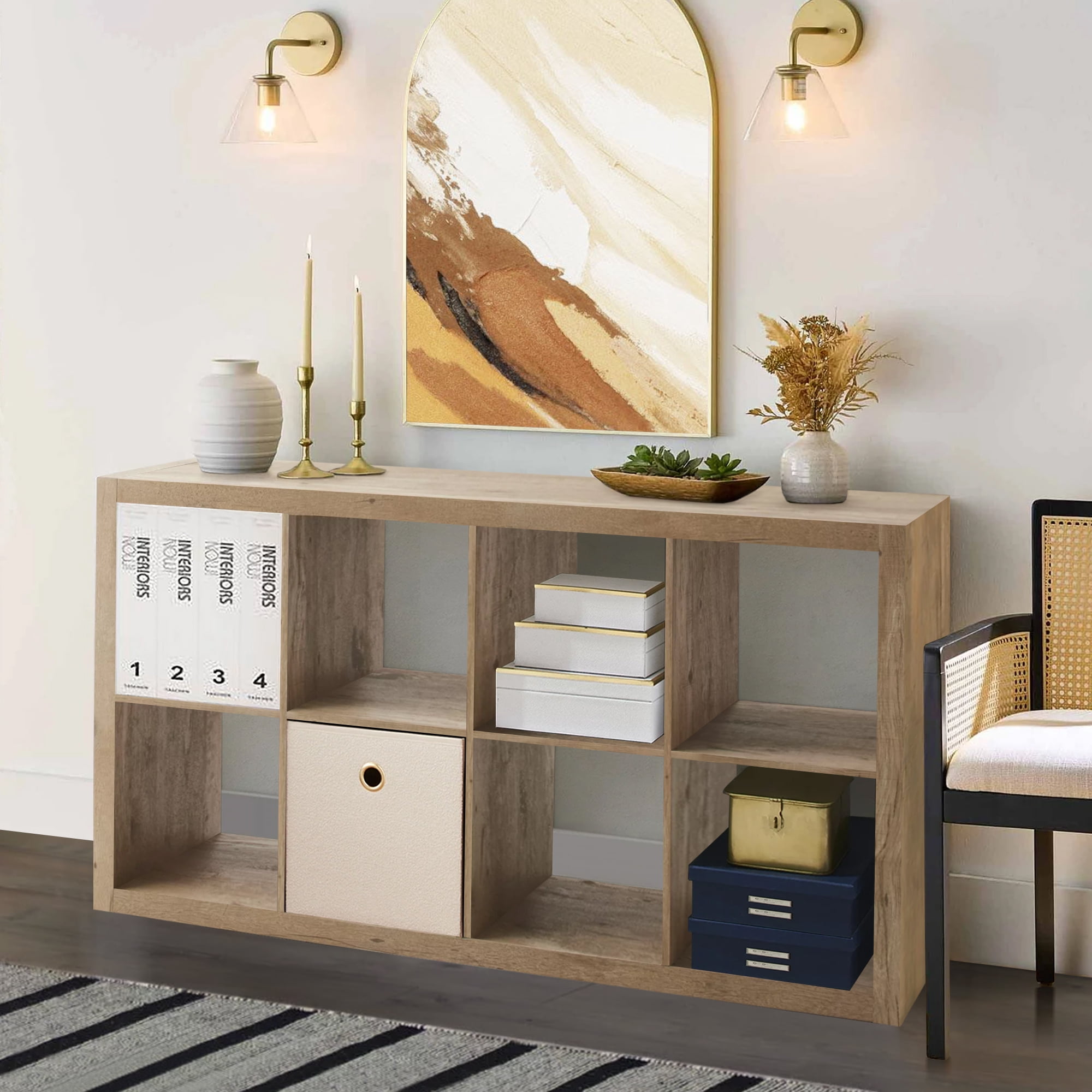 8-Cube Storage Organizer,Open Back Decorative Bookshelves,Natural 01