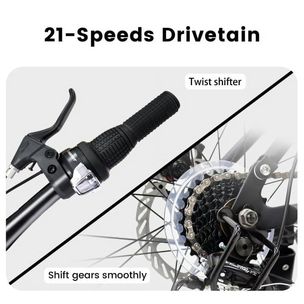 RAISTYW 24 inch Mountain Bike for Men, Women, Full Suspension Shimano 21-Speed with Disc Brake Bike, Urban Cycling Commuter Bike ,Green and Black