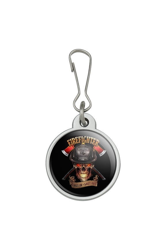 Firefighter Skull First In Last Out Fireman Jacket Handbag Purse Luggage Backpack Zipper Pull Charm