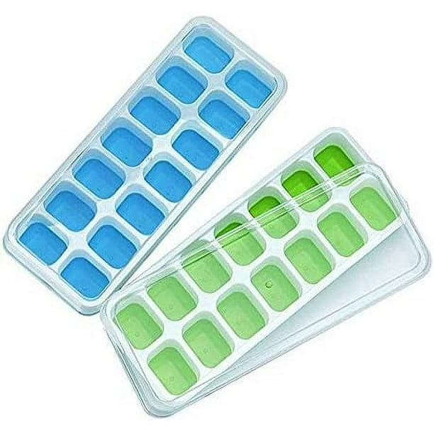 Bandejas para cubitos de hielo de 28 cubitos, paquete de 2, moldes de silicona que ahorran espacio, fácil liberación de hielo, apilables con tapas extraíbles, aptas para lavavajillas, sin BPA