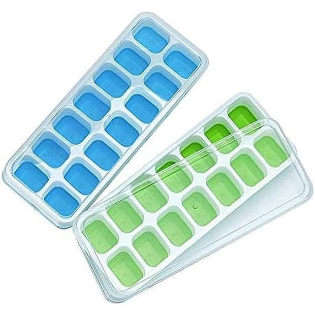 Flexible Silicone Ice Cube Trays, 2 Pack, Easy-Release, Spill-Resistant Removable Lid, Food-Grade Material, Durable, Bpa Free, Stackable For Efficient Freezer Organization