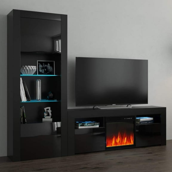 Milano Set 145EF-BK Electric Fireplace Modern Wall Unit Entertainment Center