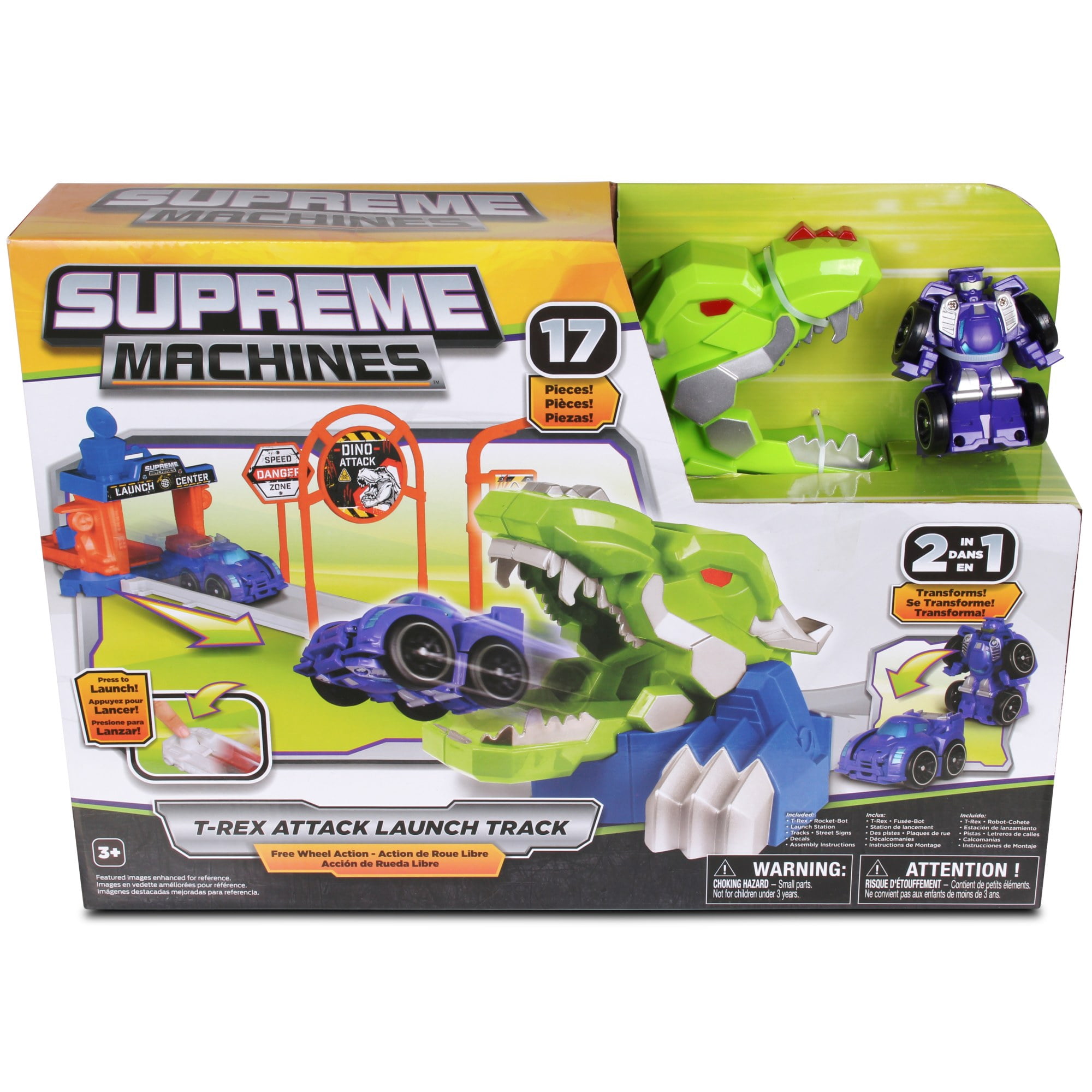 NKOK Supreme Machines: Attack Launch Track - T.Rex - Rocket Bot #42021, 17 Piece Set, Purple Transforming 2-In-1 Car & Robot, Easy Assembly, For Ages 3+
