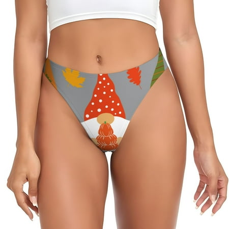 Qokaie Hello Fall Gnomes Printed Women s Cotton Thong Underwear  Sexy Breathable Panties G-string-Small