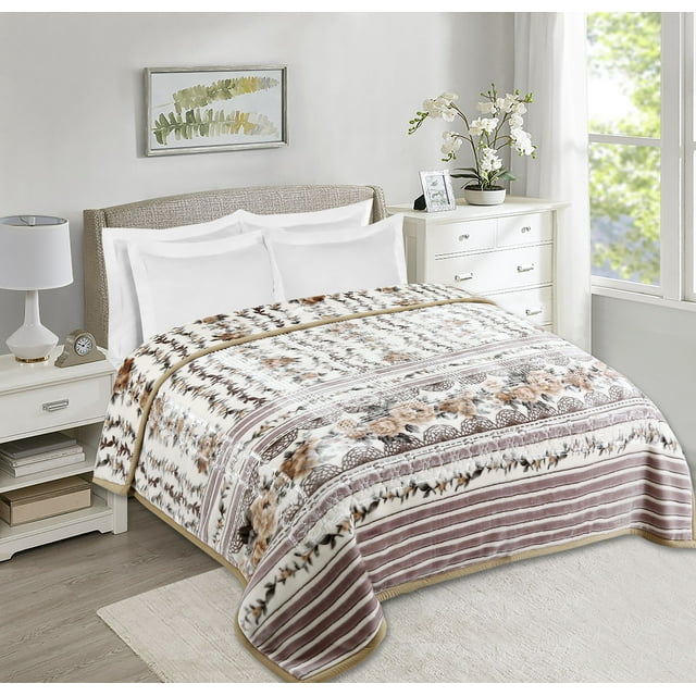 Virtu Couverture en Molleton Premium 9 Lbs, 2 Plis Réversible Imprimée Raschel Lourde & Chaude Style Coréen, Grand