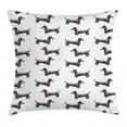 thumbnail image 1 of Dachshund Throw Pillow Cushion Cover, Pattern Lines with Sweet Sausage Dog Looking Different Directions, Decorative Square Accent Pillow Case, 18" X 18", Dark Taupe Grey and White, by Ambesonne, 1 of 2