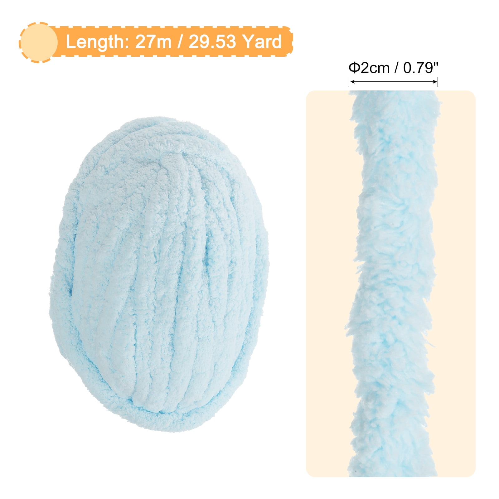 Chunky Yarn, 1Pcs 27m x 2cm Polyester Blanket Yarn, DIY Thick Chenille Yarn for Crocheting Blankets (Light Blue)