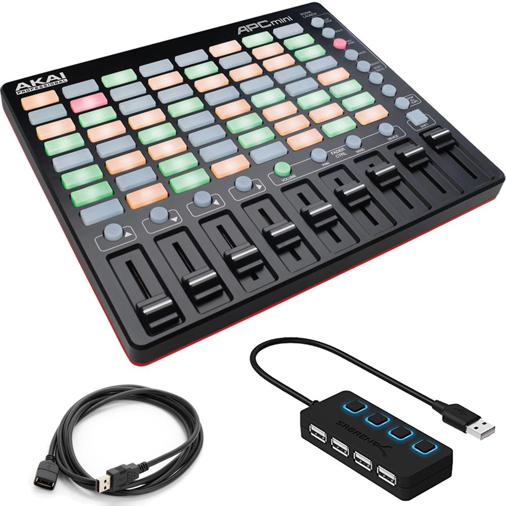 Akai Professional APC Mini Pad Controller with 4Port USB 2.0 Hub and Extension Cable Walmart