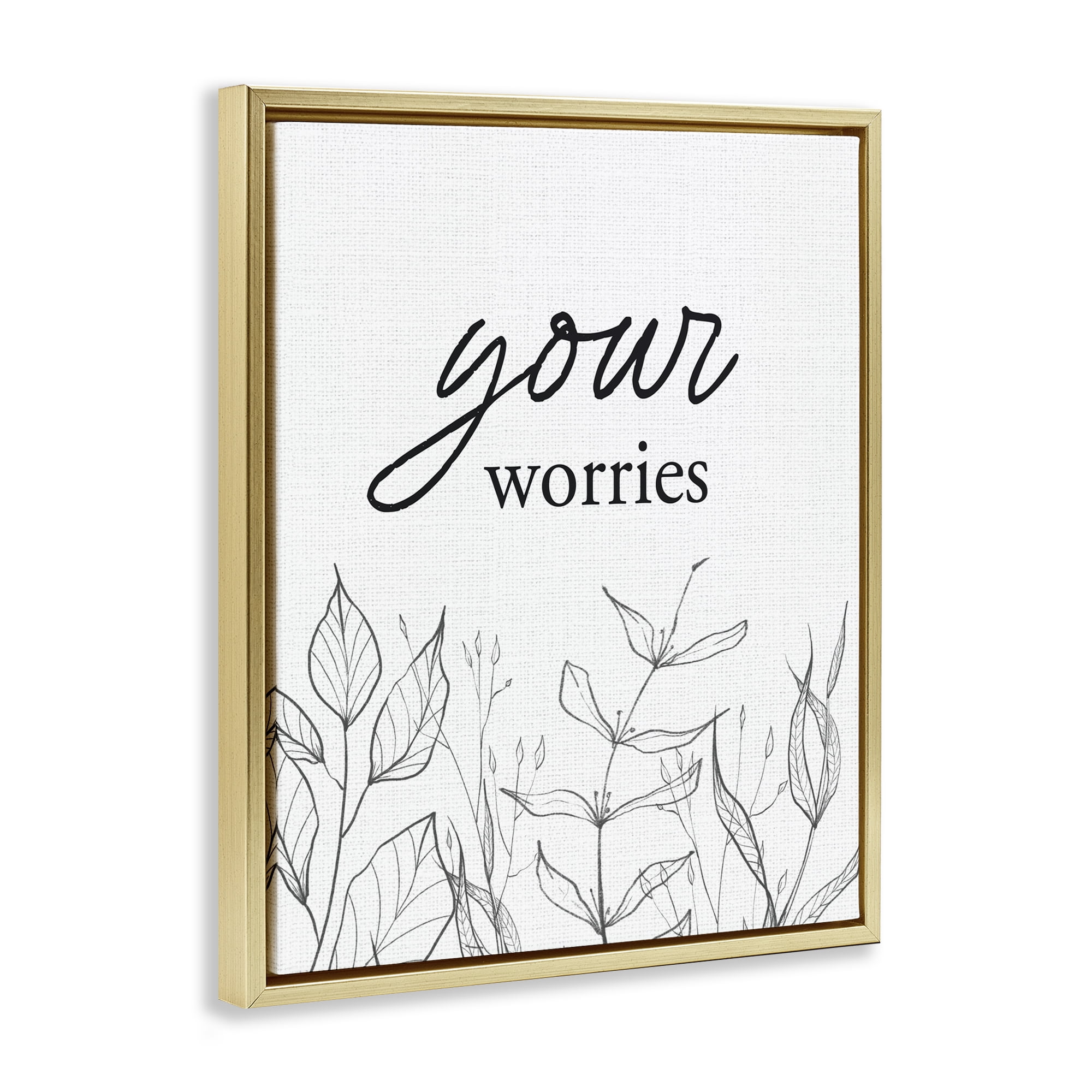 Your Worries Minimalist Leaves Gold Framed Floater Canvas Wall Art, design by Lettered and Lined