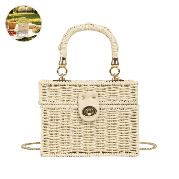 Woven Paper Rope Handbag with Detachable Chain Strap for Women Summer Casual Crossbody Purse Boho Style Travel Beach Bag