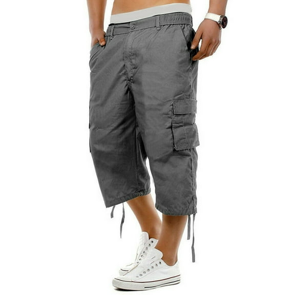 FeMereina Men's Casual 3/4 Cargo Shorts Below Knee Loose Cargo Capri Shorts Multi-Pocket Bottoms