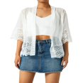 thumbnail image 1 of Blouse Boléro Transparente pour Femmes, Cardigan à Manches Courtes en Dentelle Patchwork Couleur Unie, 1 of 6