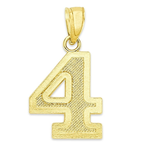 Golden Fire Solid 10k Number 4 Pendant - Sports Numeric Jewelry Gifts for Women and Men
